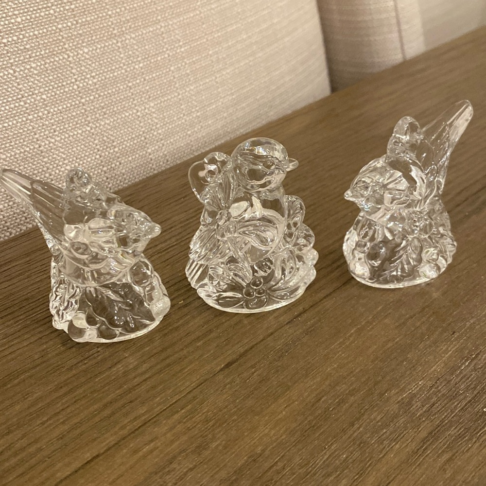 Gorham set of 3 vintage crystal bird ornaments
